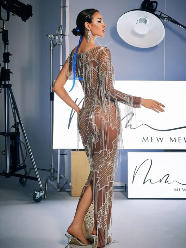 Embellishment|Dresses*Embellishment Quentin Printed Rhinestone Fringe Maxi Dress