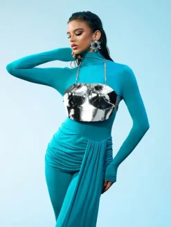Armor Tops|Tops*Mew Mews Fashion O/S Quill Halterneck Armor Top In Silver
