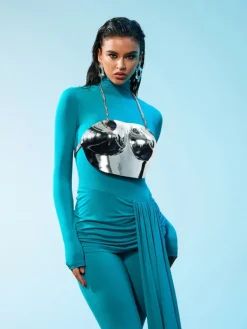 Armor Tops|Tops*Mew Mews Fashion O/S Quill Halterneck Armor Top In Silver