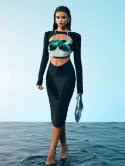 Armor Tops|Tops*Mew Mews Fashion O/S Quill Rhinestone Armor Top In Blue