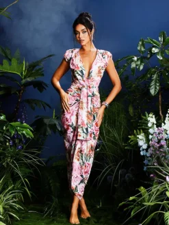 Dresses|Midi Dresses*Mew Mews Fashion Quinta V Neck Floral Printed Midi Dress