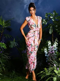 Dresses|Midi Dresses*Mew Mews Fashion Quinta V Neck Floral Printed Midi Dress