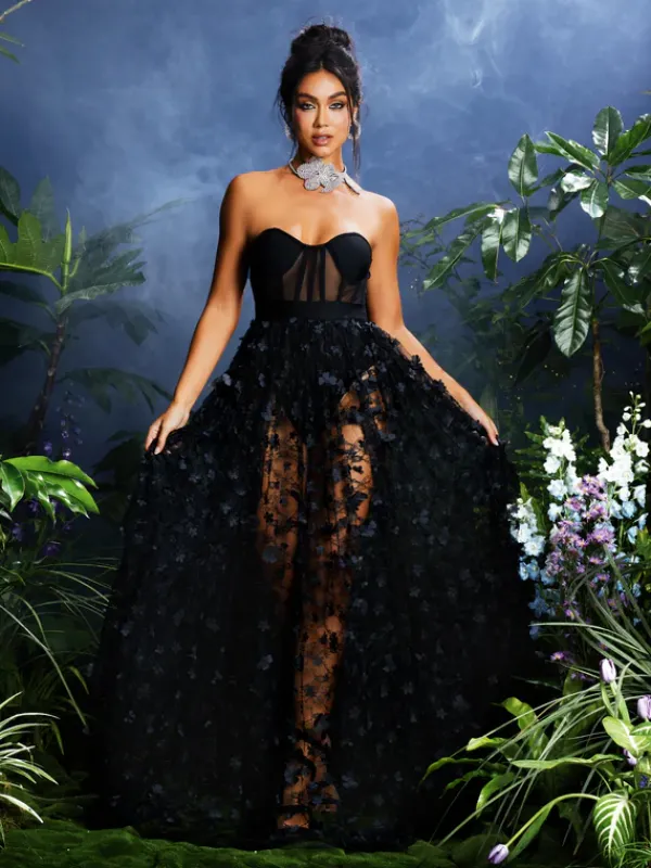 Dresses|Maxi Dresses*Mew Mews Fashion Qunsia Strapless Flower Mesh Maxi Dress