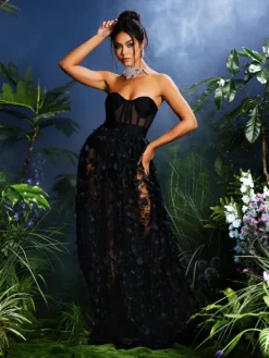 Dresses|Maxi Dresses*Mew Mews Fashion Qunsia Strapless Flower Mesh Maxi Dress