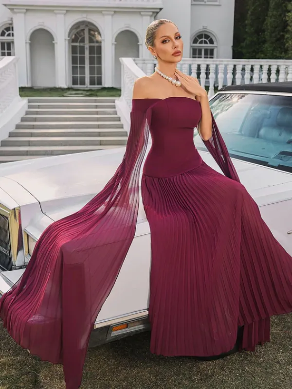 Dresses|Maxi Dresses*Mew Mews Fashion Qyressa Off Shoulder Pleated Maxi Dress