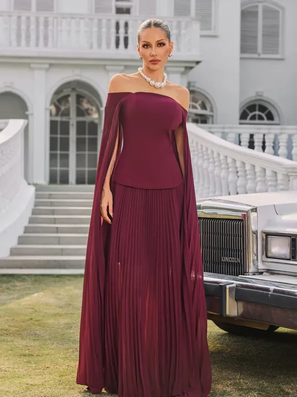 Dresses|Maxi Dresses*Mew Mews Fashion Qyressa Off Shoulder Pleated Maxi Dress