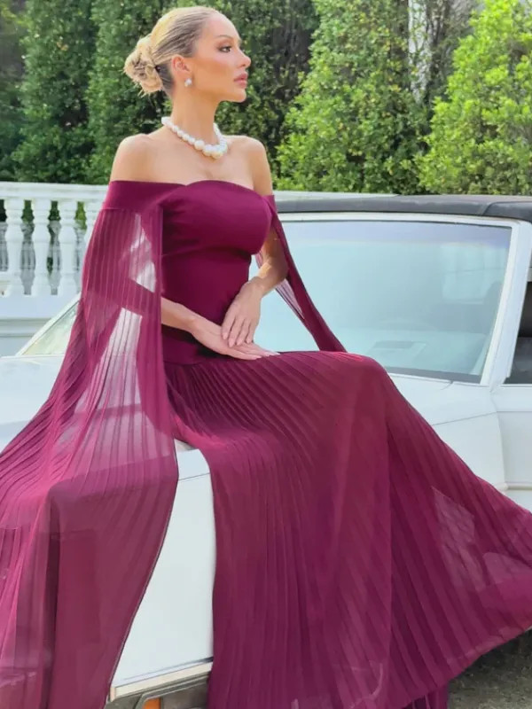 Dresses|Maxi Dresses*Mew Mews Fashion Qyressa Off Shoulder Pleated Maxi Dress