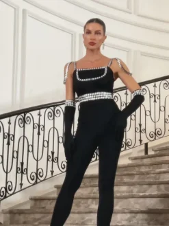 Jumpsuits & Romper*Mew Mews Fashion Rainey Rhinestone Jumpsuit With Gloves