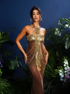 Dresses|Midi Dresses*Mew Mews Fashion O/S Ramesh Metal Fringe Body Chain Dress