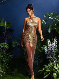 Dresses|Midi Dresses*Mew Mews Fashion O/S Ramesh Metal Fringe Body Chain Dress