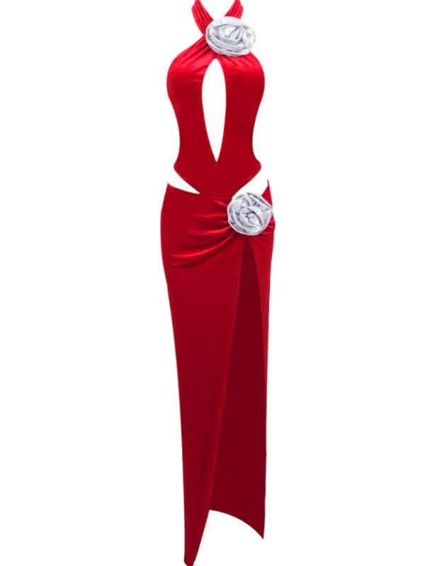 Dresses|Maxi Dresses*Mew Mews Fashion Ramirez Halterneck Flower Cutout Split Dress