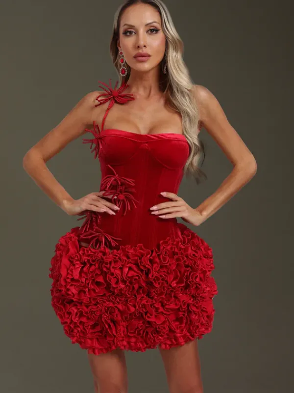 Dresses|Mini Dresses*Mew Mews Fashion Ramla Flower Velvet Ruched Mini Dress