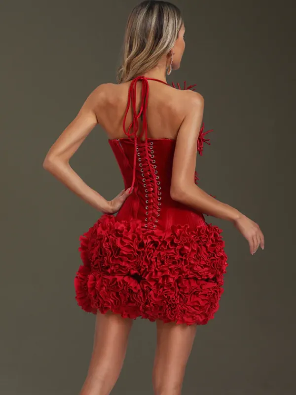 Dresses|Mini Dresses*Mew Mews Fashion Ramla Flower Velvet Ruched Mini Dress