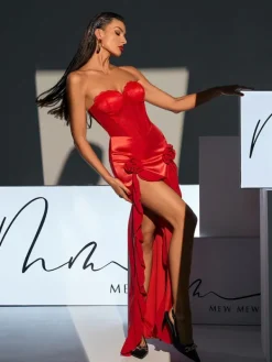Dresses|Maxi Dresses*Mew Mews Fashion Raoul Strapless Lace Tulle Maxi Dress In Red