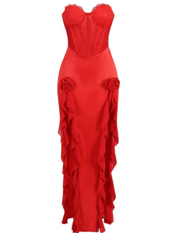 Dresses|Maxi Dresses*Mew Mews Fashion Raoul Strapless Lace Tulle Maxi Dress In Red