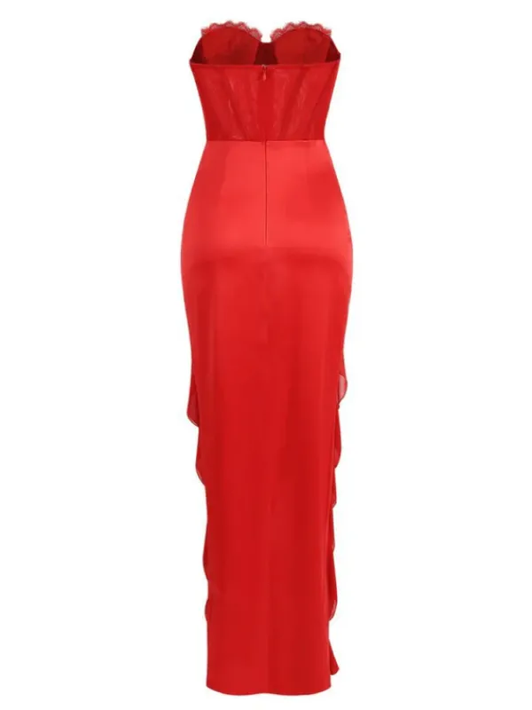 Dresses|Maxi Dresses*Mew Mews Fashion Raoul Strapless Lace Tulle Maxi Dress In Red