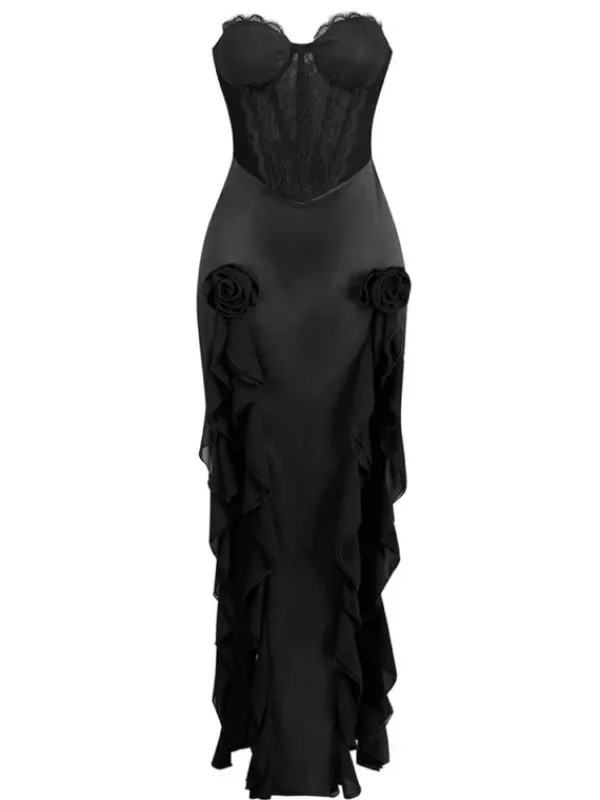 Dresses|Maxi Dresses*Mew Mews Fashion Raoul Strapless Lace Tulle Maxi Dress In Black