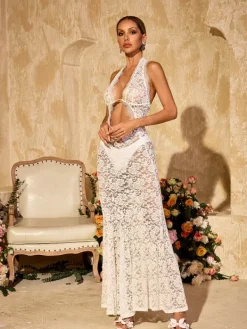 Dresses|Maxi Dresses*Mew Mews Fashion Ravhyx Halterneck Cutout Lace Maxi Dress