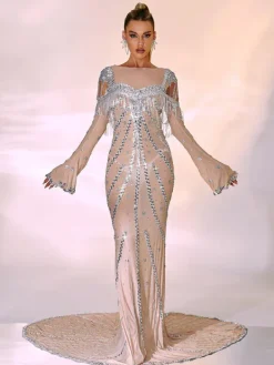 Embellishment|Dresses*Embellishment Reagan Long Sleeve Sequin Mesh Maxi Dress