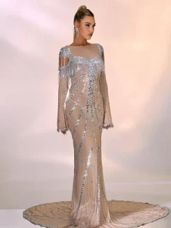 Embellishment|Dresses*Embellishment Reagan Long Sleeve Sequin Mesh Maxi Dress