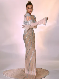 Embellishment|Dresses*Embellishment Reagan Long Sleeve Sequin Mesh Maxi Dress