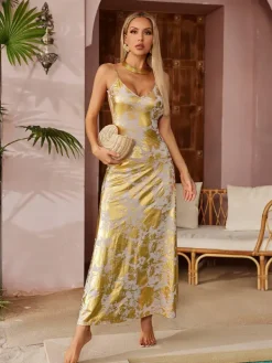 Dresses|Maxi Dresses*Mew Mews Fashion Remiel Backless Meatllic Maxi Dress