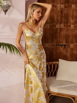 Dresses|Maxi Dresses*Mew Mews Fashion Remiel Backless Meatllic Maxi Dress