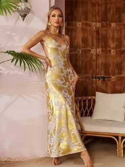Dresses|Maxi Dresses*Mew Mews Fashion Remiel Backless Meatllic Maxi Dress