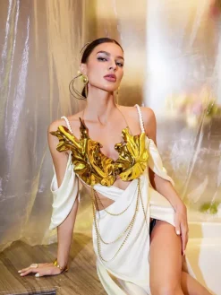 Armor Tops|Dresses*Mew Mews Fashion Renee Cutout Split Satin Maxi Dress