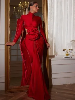 Dresses|Maxi Dresses*Mew Mews Fashion Renwick Long Sleeve Flower Cutout Maxi Dress In Red