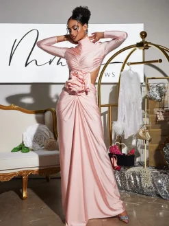 Dresses|Maxi Dresses*Mew Mews Fashion Renwick Long Sleeve Flower Cutout Maxi Dress In Pink
