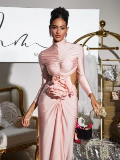Dresses|Maxi Dresses*Mew Mews Fashion Renwick Long Sleeve Flower Cutout Maxi Dress In Pink