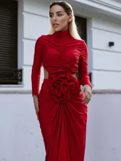 Dresses*Mew Mews Fashion Renwick Long Sleeve Flower Cutout Maxi Dress In Red