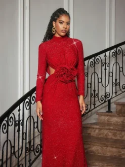 Dresses|Maxi Dresses*Mew Mews Fashion Renwick Long Sleeve Glitter Flower Cutout Dress