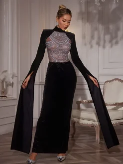 Embellishment|Dresses*Embellishment Reon Rhinestone Velvet Maxi Dress
