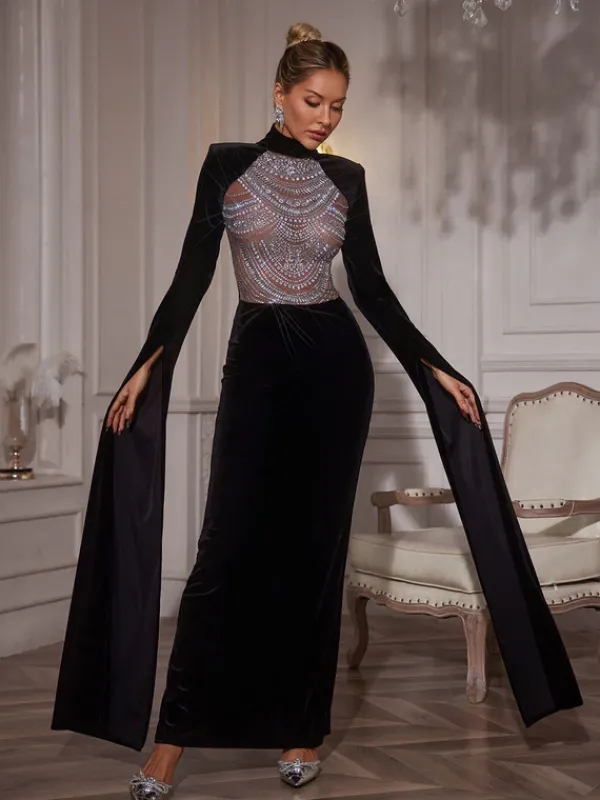Embellishment|Dresses*Embellishment Reon Rhinestone Velvet Maxi Dress