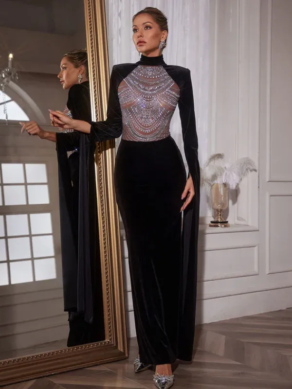 Embellishment|Dresses*Embellishment Reon Rhinestone Velvet Maxi Dress