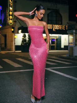 Dresses|Maxi Dresses*Mew Mews Fashion Ridley Rhinestone Maxi Dress In Hot Pink