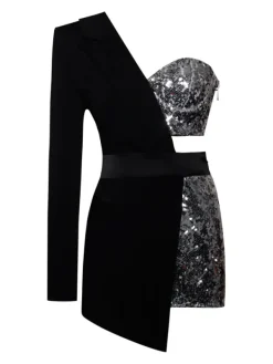 Blazers|Jumpsuits & Romper*Mew Mews Fashion River Sequin One Sleeve Blazer Romper