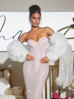 Embellishment|Dresses*Embellishment Roanya Strapless Rhinestone Corset Maxi Dress