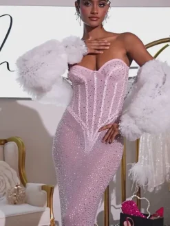 Embellishment|Dresses*Embellishment Roanya Strapless Rhinestone Corset Maxi Dress