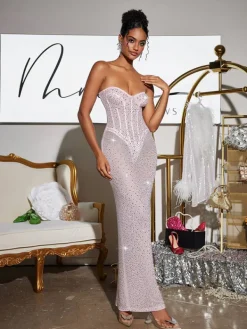 Embellishment|Dresses*Embellishment Roanya Strapless Rhinestone Corset Maxi Dress