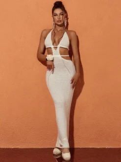 Dresses|Maxi Dresses*Mew Mews Fashion Rosalinda Halterneck Knit Maxi Dress In White