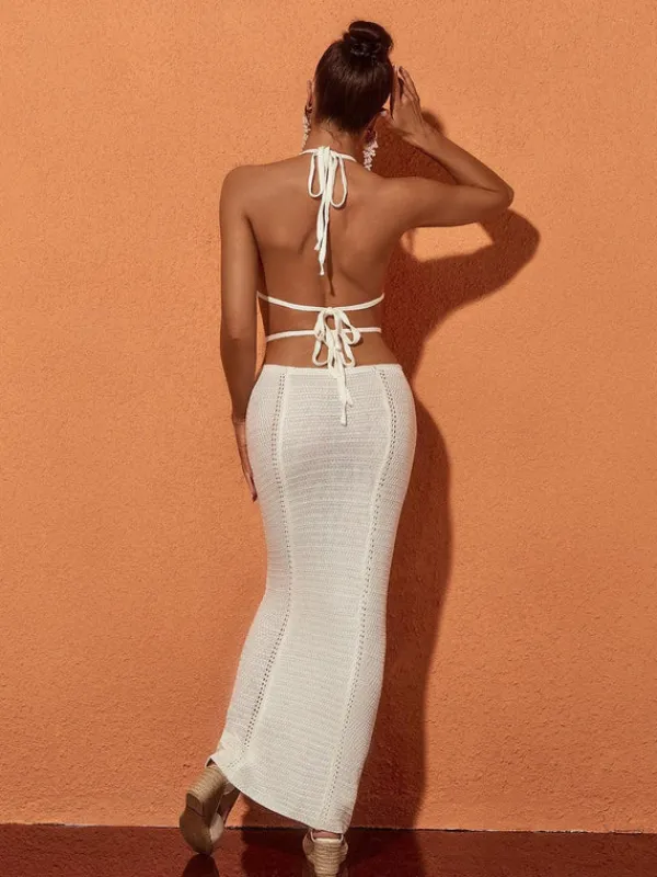 Dresses|Maxi Dresses*Mew Mews Fashion Rosalinda Halterneck Knit Maxi Dress In White