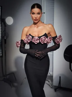 Dresses|Maxi Dresses*Bandage Rosanna Strapless Flower Corset Dress With Gloves