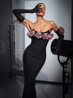 Dresses|Maxi Dresses*Bandage Rosanna Strapless Flower Corset Dress With Gloves