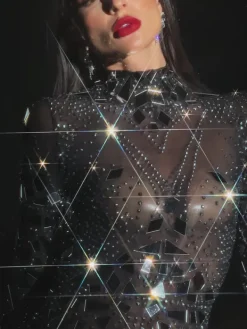 Embellishment|Dresses*Embellishment Rosina Long Sleeve Acrylic Mesh Maxi Dress