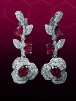 Earrings*Mew Mews Fashion Rote Crystal Flower Drop Earrings