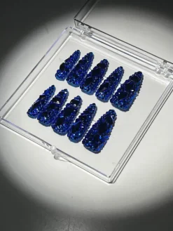 Press On Nails*Mew Mews Fashion Royal Blue Crystal Stilleto Handmade Press On Nails