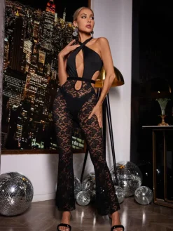 Jumpsuits & Romper*Mew Mews Fashion Ruel Backless Cutout Lace Jumpsuit